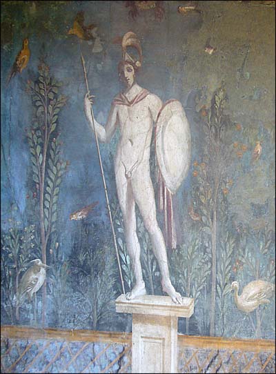 Le Dieu MArs à côté de la fresque de la naissance de Vénus