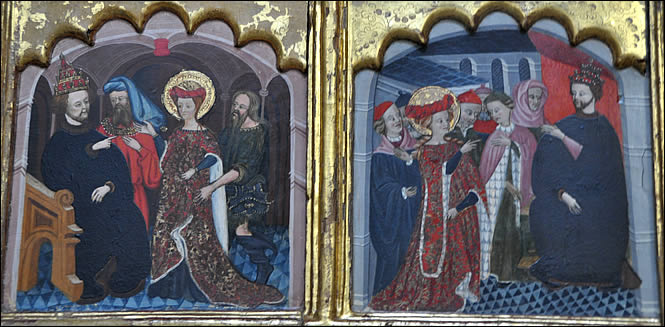 Détail de deux panneaux du retable de Sainte Catherine d'Alexandrie